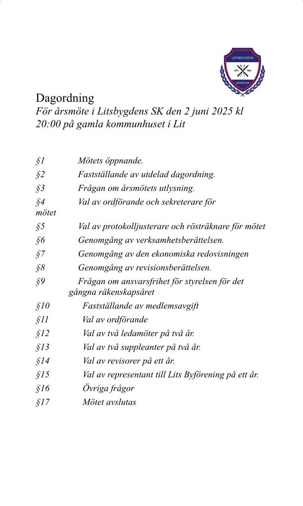 image: Välkommen till årsmöte för Litsbygdens SK!